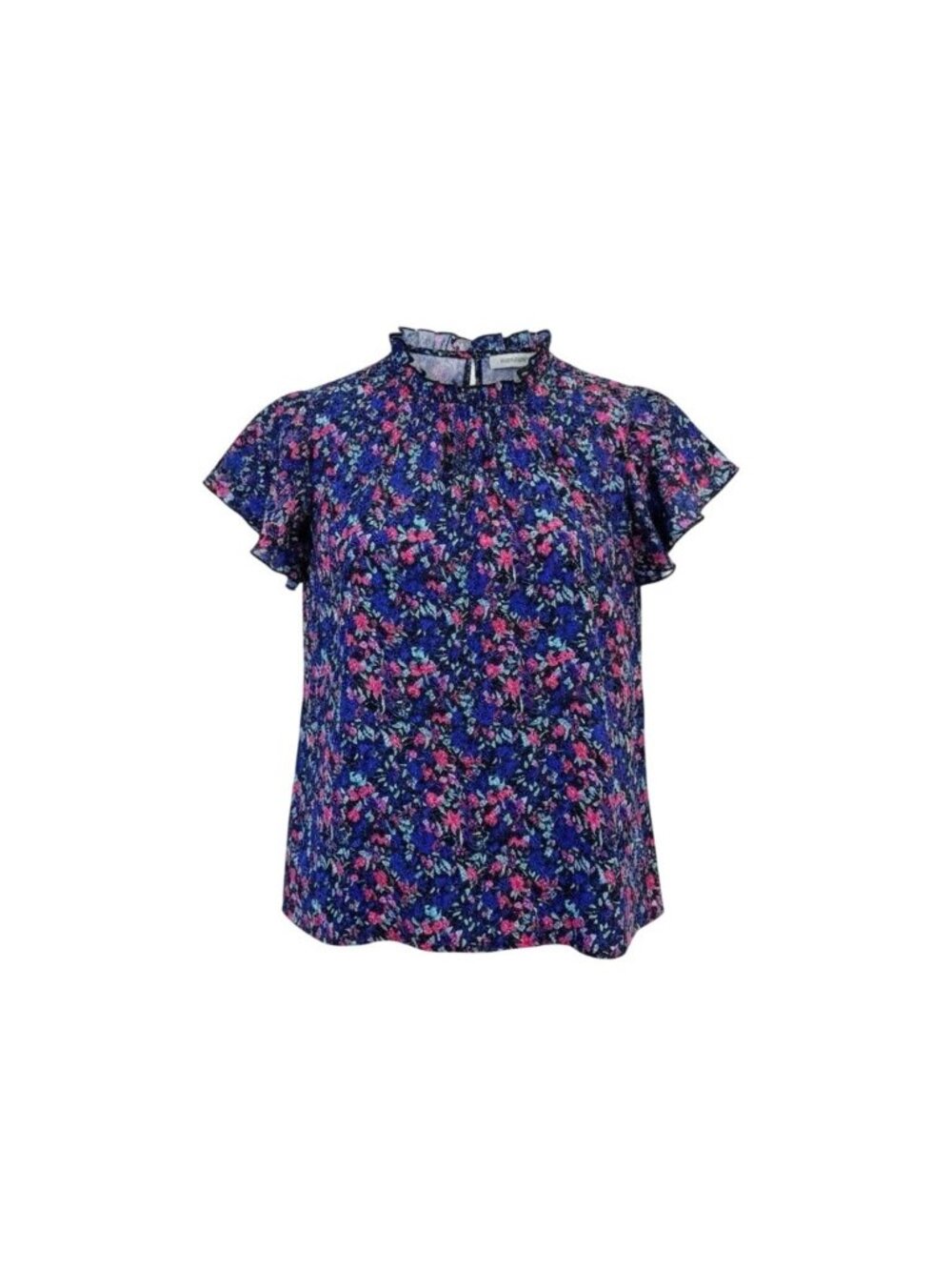 Simplefun Womens Blue Floral Blouse With Ruffled Sleeves Size M